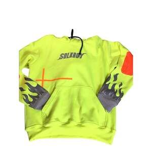Soleboy neon yellow/fluorescent graphic pullover hoodie with Chest logo  Sz.Lrg